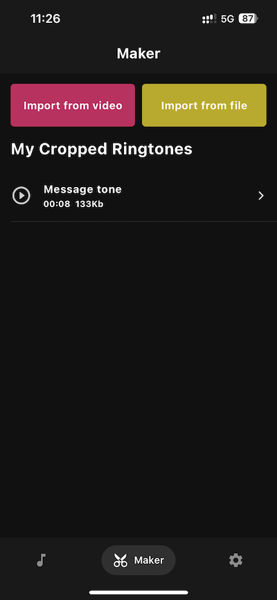 Ringtone Editing Screen